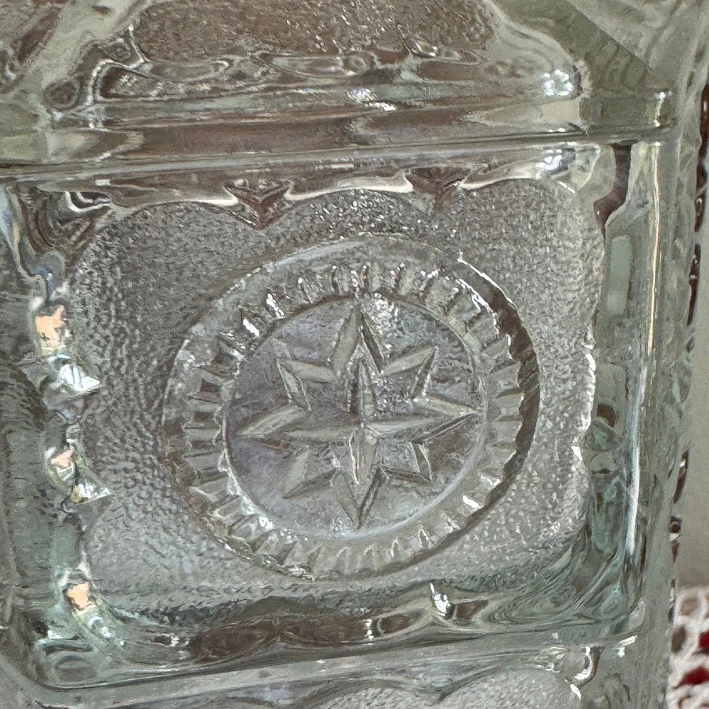 Vintage Tiara Amberina Style Clear Glass 3 Tier Eagle Star Stacking Canister Set